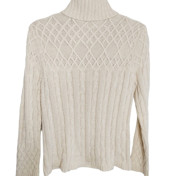VTG Jeanne Pierre Sweater Large Turtleneck Cable Knit Fishermans Knit Bobbled - Picture 2 of 12